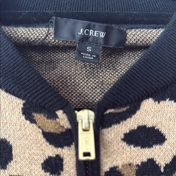 J. Crew Brown and Black Bomber Jacket with Leopard Print - Picture 2 of 3